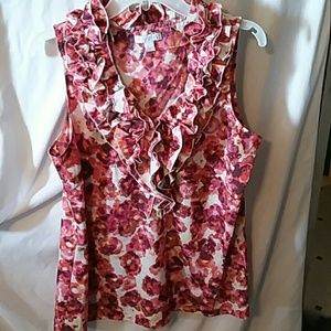 NY&C pink floral sleeveless top ruffled neckline